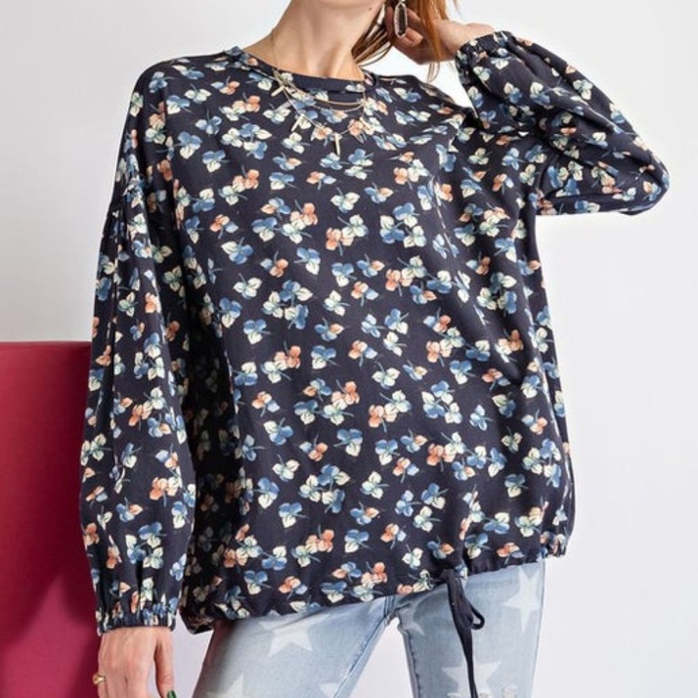 Easel - Navy Top with Floral Print - Picture 3 of 6